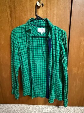 Banana Republic Green and Navy Plaid Button-Front Shirt